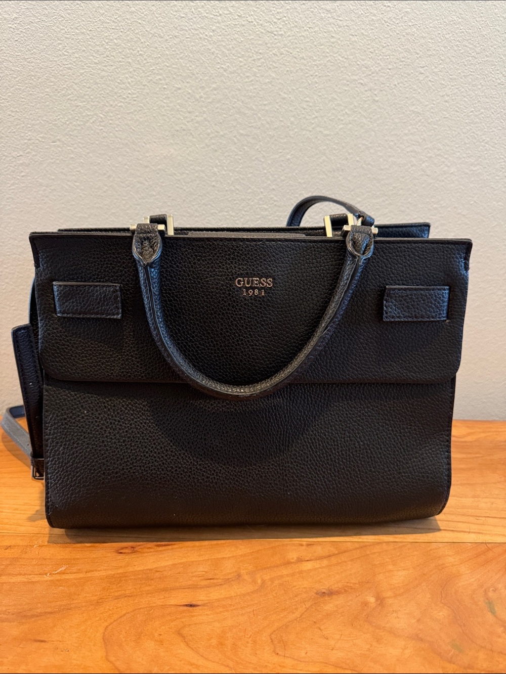 Guess Black Pebbled Leather Top-Handle Satchel